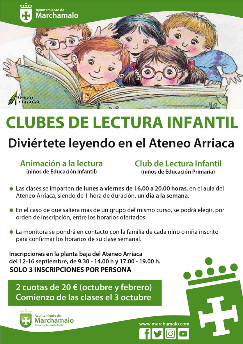 Las inscripciones para el Club de Lectura, del 12 al 16 de septiembre en el  Ateneo - Ayto. Marchamalo